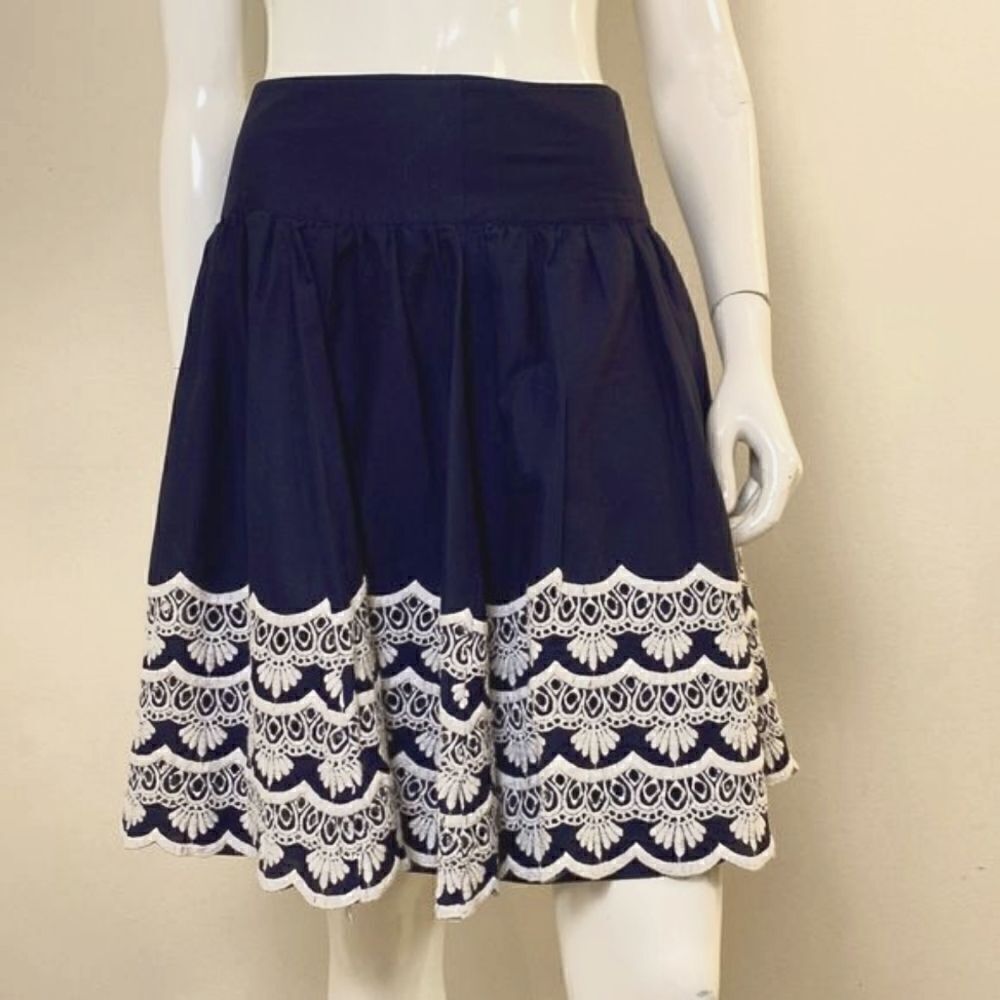 Navy Skirt with White Embroidery INC Summer Styling Size 2